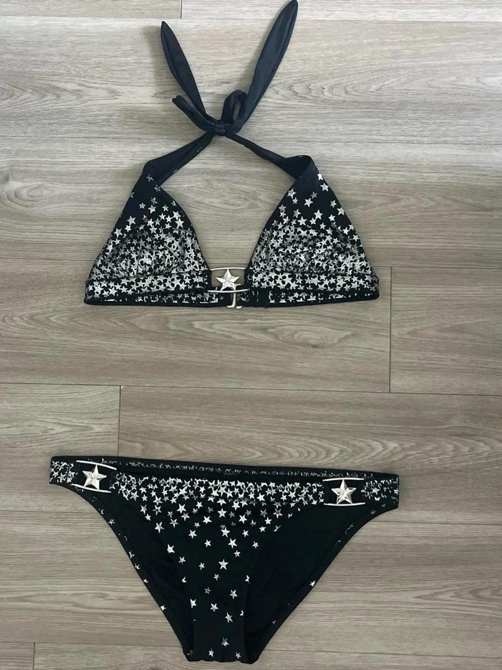 Victoria's Secret Black Bikini Set with Silver Star Accents